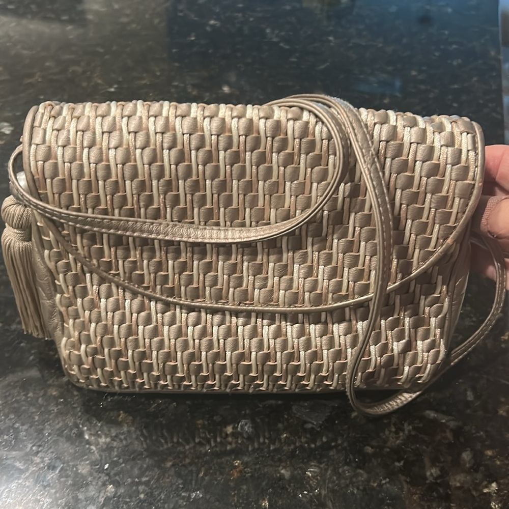 Ganson vintage Woven Crossbody Bag in Light goldish  Taupe